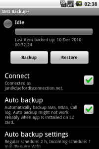 Interfaccia dell'app SMS Backup+ per Android
