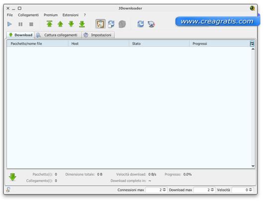 Interfaccia iniziale di JDownloader