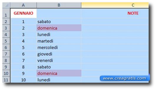 Ultima operazione per terminare il calendario