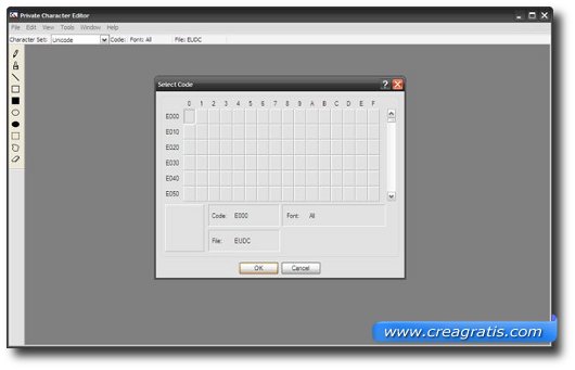 Interfaccia grafica di Private Character Editor