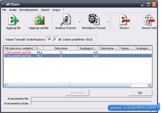 Interfaccia programma per aumentare il volume degli MP3