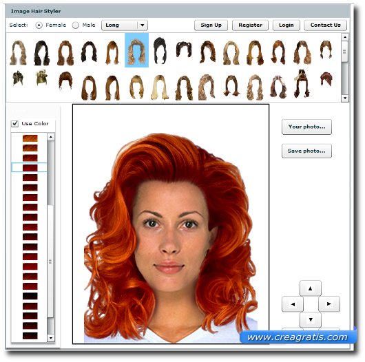 Interfaccia sito per provare acconciature di capelli su foto