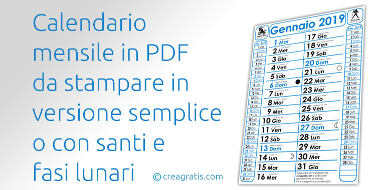 Calendario Mensile 21 Da Stampare Con Santi Fasi Lunari O Semplice Creagratis Com