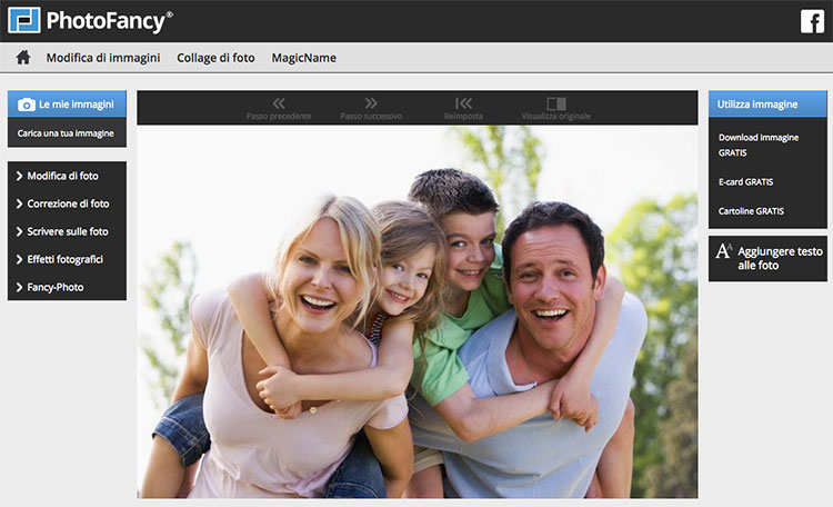 Sito PhotoFancy per modificare foto online