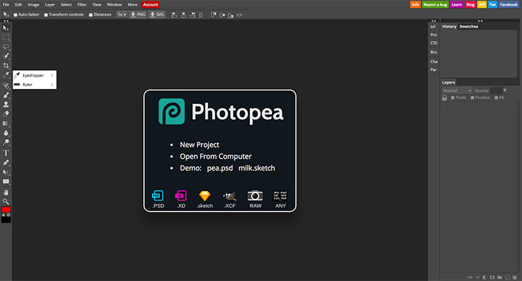 Sito Photopea per modificare foto online