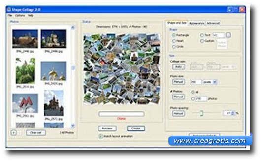 Interfaccia del programma Shape Collage per creare collage