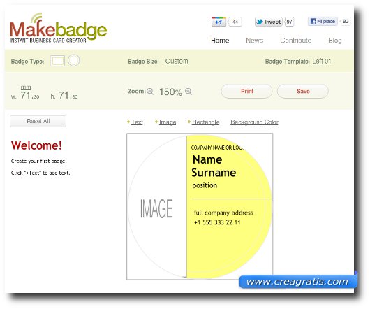 Interfaccia grafica del sito Make Badge