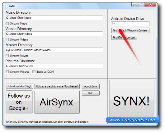 Interfaccia grafica di Synx