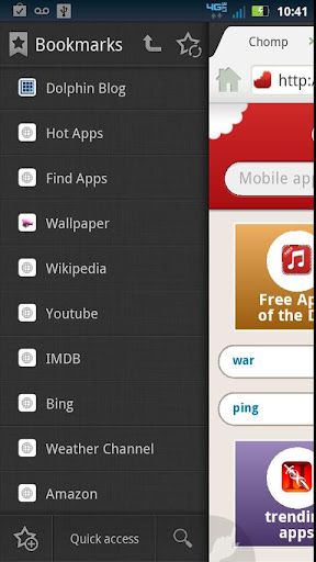 Interfaccia grafica del browser Dolphin Browser HD per Android