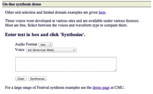 Interfaccia del servizio FestVox per convertire testo in audio MP3