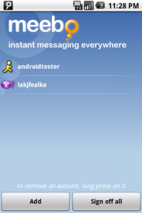 Interfaccia dell'app MeeboIM per Android