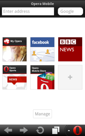 Interfaccia grafica del browser Opera per Android