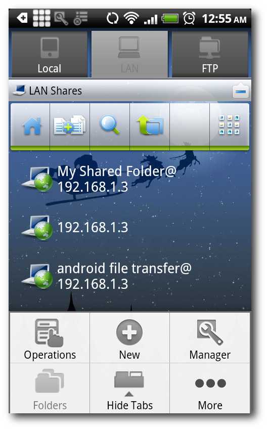 Schermata per trasferire file da Android al PC