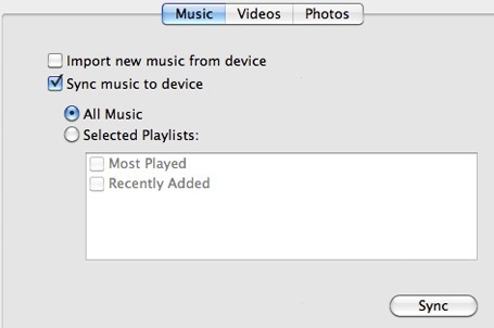 Immagine del Mac che mostra la procedura per sincronizzare la musica