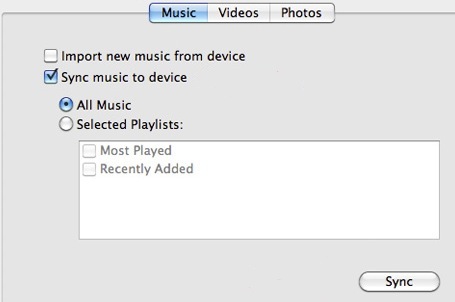 Immagine del Mac che mostra la procedura per sincronizzare la musica