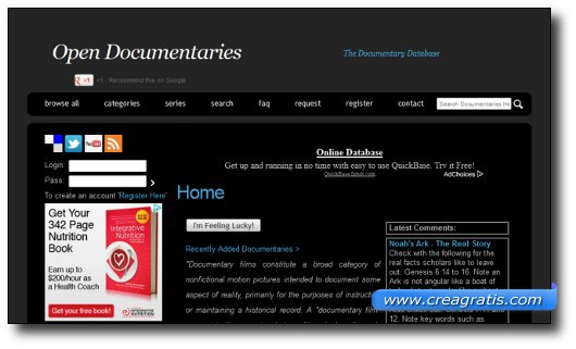 Immagine del sito Open Documentaries