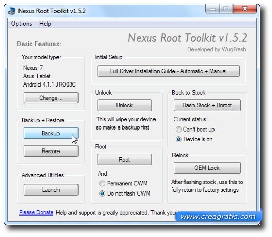 Fare il backup con Nexus Root Toolkit