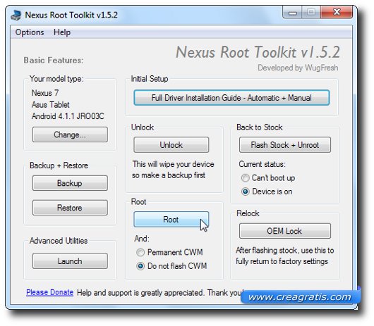 Pulsante root per avere i poteri da amministratore