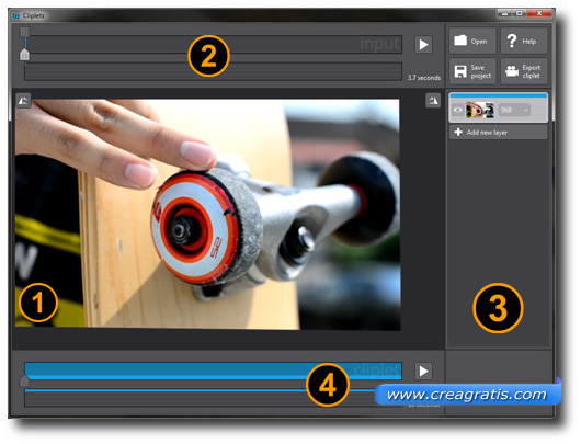 Interfaccia del programma Cliplets per creare cinemagraph