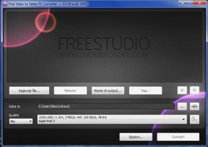 Interfaccia grafica di Free Video to Tablet PC Converter