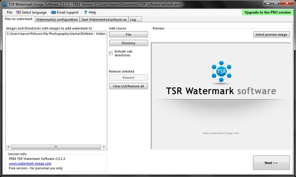 Interfaccia del software TSR Watermark per aggiungere watermark