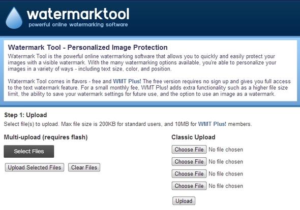 Изображение веб-сайта Watermarktool для добавления водяного знака
