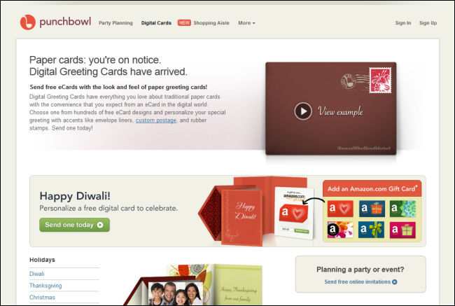 Изображение сайта Punchbowl для отправки открыток
