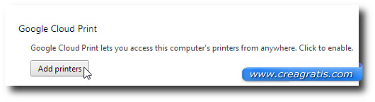 Schermata di Google Chrome per aggiungere stampanti