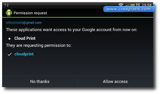 Richiesta di accesso da parte dell$0027applicazione Cloud Print