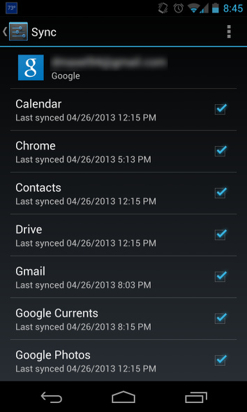 Schermata di Android per sincronizzare i contatti