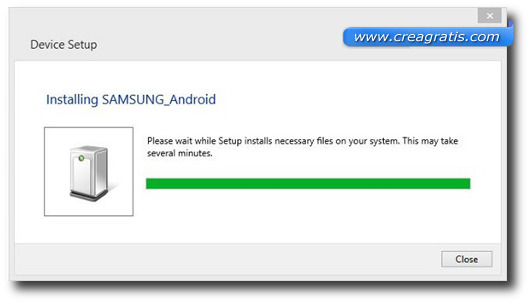 Schermata di installazione dei driver Samsung