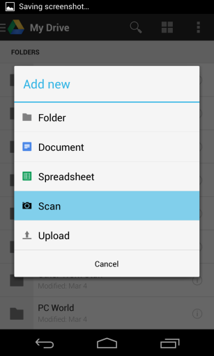 Schermata di Google Drive per scannerizzare