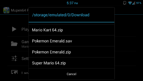 Schermata della cartella su Android contenente le ROM e i salvataggi delle partite