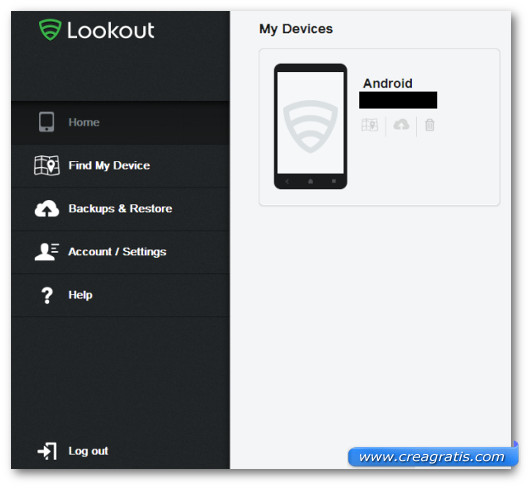 Interfaccia grafica del sito dell'applicazione Lookout per Android