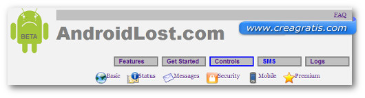 Interfaccia del sito dell$0027applicazione Android Lost