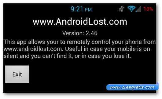 Schermata dell'applicazione Android Lost