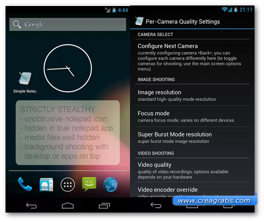 Schermata dell'applicazione Mobile Hidden Camera per Android