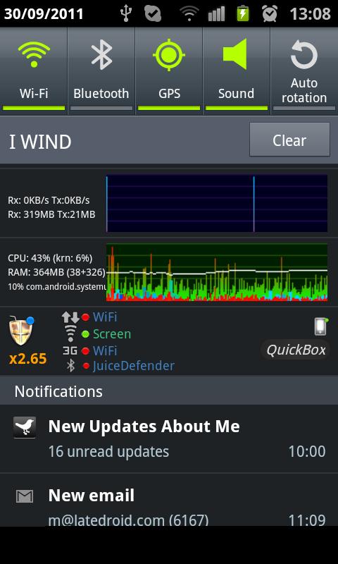Schermata dell'applicazione JuiceDefender per Android