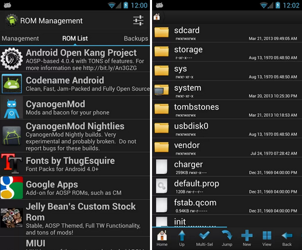 Schermata dell'applicazione ROM Toolbox Lite per Android