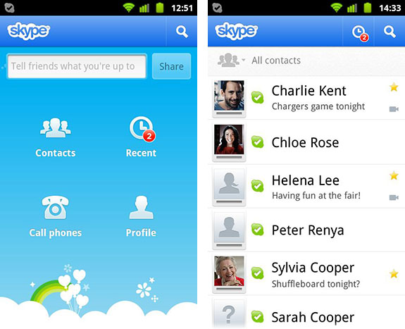 Schermata di Skype per Android