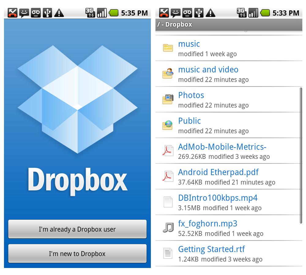 Schermata dell$0027applicazione Dropbox per Android