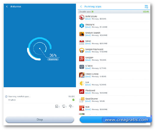 Schermata di Android sugli antivirus