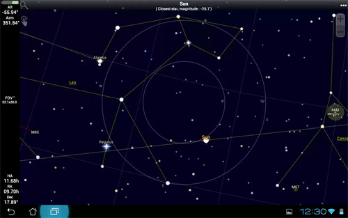 Schermata dell'applicazione SkEye Astronomy per Android
