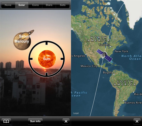 Schermata dell'applicazione Star & Planet Finder per iOS