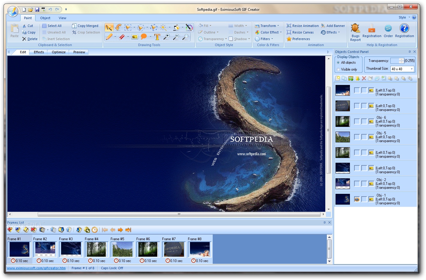 Interfaccia grafica del programma EximiousSoft GIF Creator