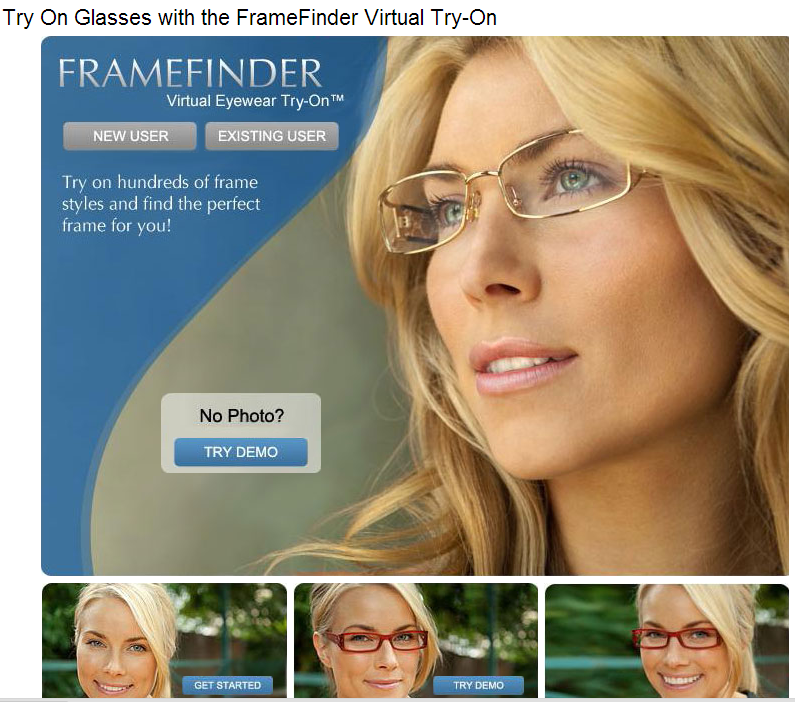 Immagine del sito FrameFinder per la prova di occhiali