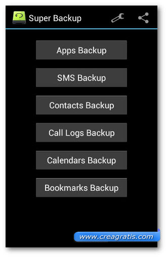Schermata dell'applicazione Super Backup per Android