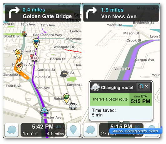 Schermate dell'applicazione Waze