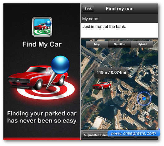 Schermate dell'applicazione Find My Car