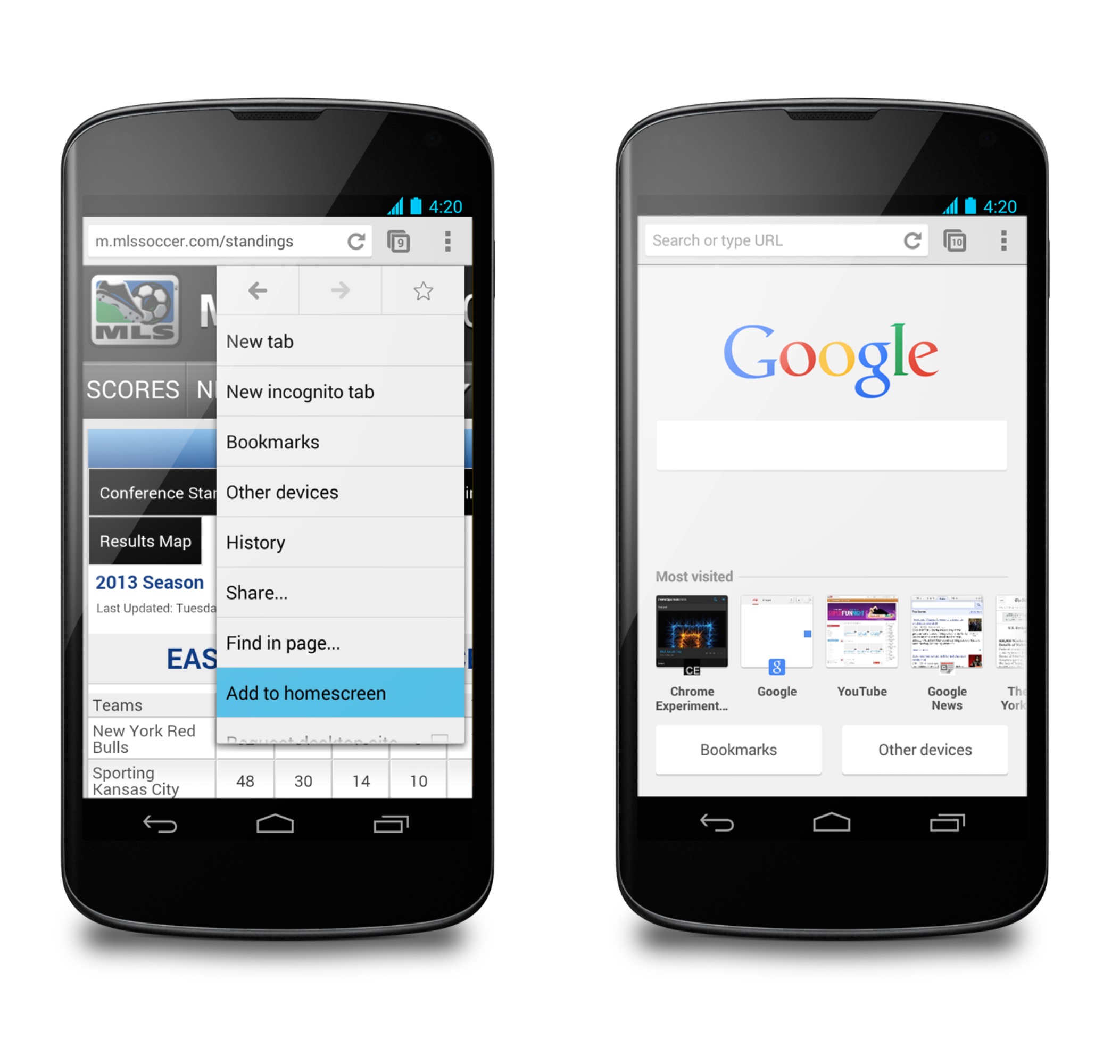 Schermate del browser Chrome per Android